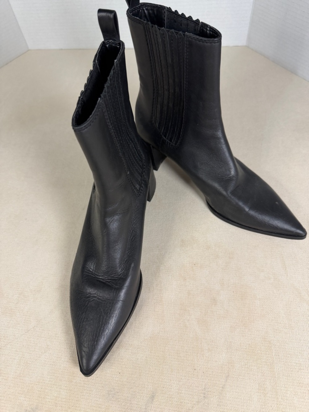 Zara Black Ankle Boots Pointed Toe Block Heel Chelsea Style Size 38 - Picture 2 of 15